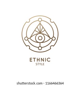 Abstract nature logo. Vector geometric badge. Sacred alchemic symbol. Outline icon of abstract shapes, piramyd - business emblem for design card, alchemy, zen, ecology, religion concepts, yoga Center.