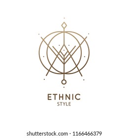 Abstract nature logo. Vector geometric badge. Sacred alchemic symbol. Outline icon of abstract shapes, piramyd - business emblem for design card, alchemy, zen, ecology, religion concepts, yoga Center.