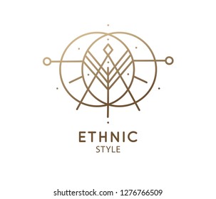 Abstract nature logo. Vector geometric badge. Sacred alchemic symbol. Outline icon of abstract shapes, piramyd - business emblem for design card, alchemy, zen, ecology, religion concepts, yoga Center.