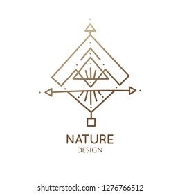 Abstract nature logo. Vector geometric badge. Sacred alchemic symbol. Outline icon of abstract shapes, piramyd - business emblem for design card, alchemy, zen, ecology, religion concepts, yoga Center.