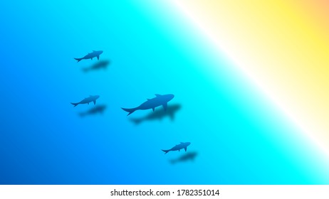 Abstract Nature Ocean Water Beach Background With Fish And Shadows Vector Design Style