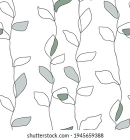 Abstract nature one line leaf vector design. Leaves seamless pattern background. Minimalist shape print