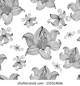 Abstract Nature Pattern with flowers. Monochrome. Endless pattern can be used for wallpaper, pattern fills, web page background, surface textures.