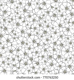 Abstract Nature Pattern with flowers. Monochrome. Endless pattern can be used for wallpaper, pattern fills, web page background, surface textures. Vector illustration 