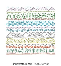 Abstract Nature Pattern Frame for your design. Forest and Mountain icons. Ethnic style