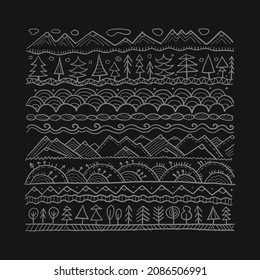 Abstract Nature Pattern Frame for your design. Forest and Mountain icons. Ethnic style