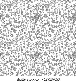 Abstract Nature Pattern with plants, flowers. Monochrome/ Endless pattern can be used for wallpaper, pattern fills, web page background, surface textures.