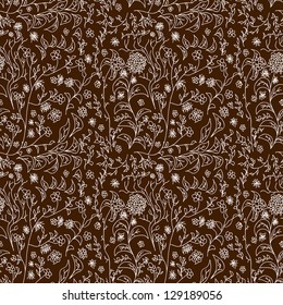 Abstract Nature Pattern with plants, flowers. Monochrome/ Endless pattern can be used for wallpaper, pattern fills, web page background, surface textures.
