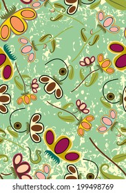 Abstract Nature Pattern with plants, flowers. Endless pattern can be used for wallpaper, pattern fills, web page background, surface textures.