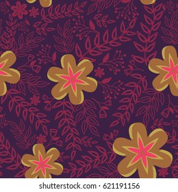 Abstract Nature Pattern with plants, flowers. Endless pattern can be used for wallpaper, pattern fills, web page background, surface textures.
