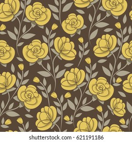 Abstract Nature Pattern with plants, flowers. Endless pattern can be used for wallpaper, pattern fills, web page background, surface textures.