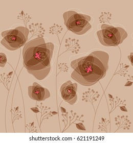 Abstract Nature Pattern with plants, flowers. Endless pattern can be used for wallpaper, pattern fills, web page background, surface textures.