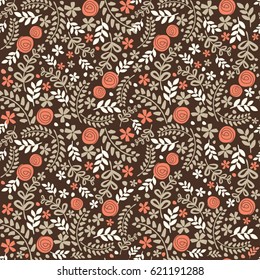 Abstract Nature Pattern with plants, flowers. Endless pattern can be used for wallpaper, pattern fills, web page background, surface textures.