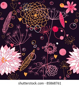 Abstract Nature Pattern with plants, flowers. Can be used for wallpaper, pattern fills, web page background, surface textures.