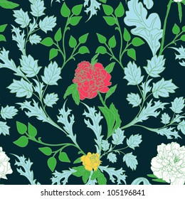 Abstract Nature Pattern with plants, flowers.Endless pattern can be used for wallpaper, pattern fills, web page background, surface textures.