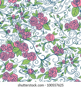 Abstract Nature Pattern with roses. Endless pattern can be used for wallpaper, pattern fills, web page background, surface textures.