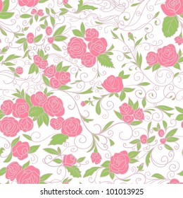 Abstract Nature Pattern with roses. Endless pattern can be used for wallpaper, pattern fills, web page background, surface textures.
