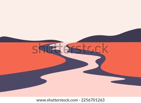 Abstract nature river landscape. Creative plain panorama flat vector illustration