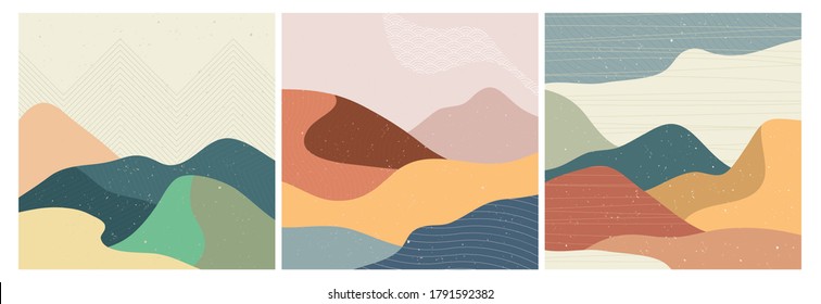 Abstract nature, sea, sky and mountain landscape. Geometric landscape background in asian japanese style. vector illustration