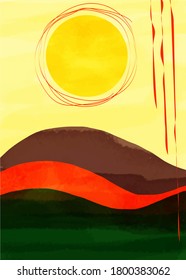 Abstract nature, sea, sky and mountain landscape. Geometric landscape background. vector illustration