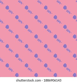Abstract nature seamless pattern with blue colored little flowers ornament. Pink background. Stock illustration. Vector design for textile, fabric, giftwrap, wallpapers.
