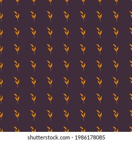 Abstract nature seamless pattern with botanic orange little leaf branches shapes. Purple background. Perfect for fabric design, textile print, wrapping, cover. Vector illustration.