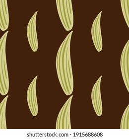 Abstrakte Natur nahtlos Muster mit hellgrüner Lilie des Tals Blätter Zierde. brauner Hintergrund. Stockillustration. Vektordesign für Textilien, Gewebe, Geschenkpapier, Wallpaper.