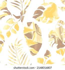 abstract nature seamless pattern plants and foliage on white background. Decorative botanical exotic illustration wallpaper. Colorful hand drawn illustration. vintage exotic prints. Summer design