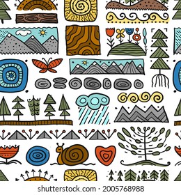Abstract Nature Seamless Pattern for your design. Ethnic Ornament style