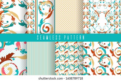 Abstract nature small seamless pattern set. Ethnic ornament, floral print, textile fabric, botanical.Vector illustration.
