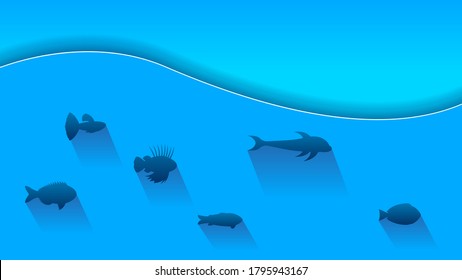 Abstract Nature Underwater Background With Fish And Shadows Vector Design Style