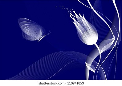  Abstract nature vector illustration with flower and butterfly created with blends.