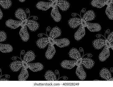 Abstract nature vector seamless pattern with butterflies with figured wings. Endless decorative texture