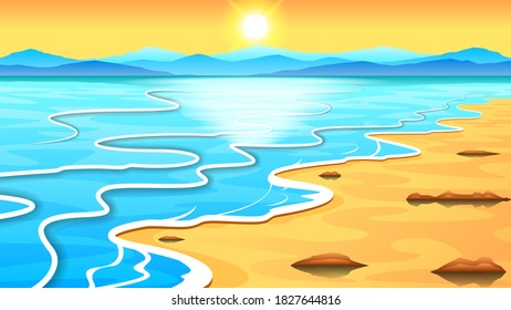Resumen De La Naturaleza Fondo De La Playa De Agua Con Un Estilo De Diseño De Ondas Y Vectores De Sol