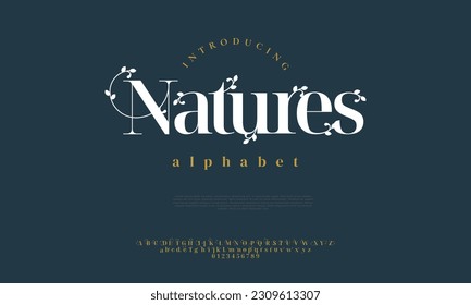 Abstract natures jungle eco logo font alphabet. Minimal modern urban fonts for logo, brand etc. Typography typeface uppercase lowercase and number. vector illustration