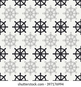Abstract nautical seamless background pattern with steering wheel . Vector illustration texture for design, wallpaper. 