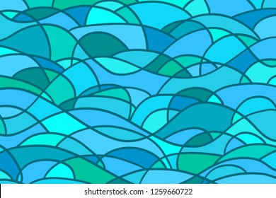 Abstract nautical wallpaper of the surface. Wavy sea background. Mosaic pattern with waves. Multicolored texture. Decorative backdrop