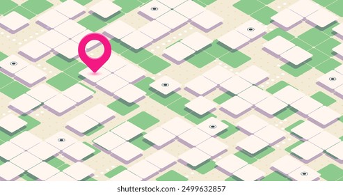 Abstract navigation plan with POI on squares background. Isometric Gps navigation with multiple markers.. Pins on Squares. Vector illustration