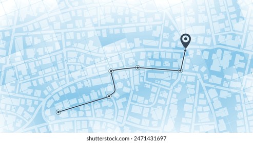 Abstract navigation plan of urban area. Location with GPS map. Map with signs of streets, roads, house. Simple scheme of city. Colored flat, editable vector illustration