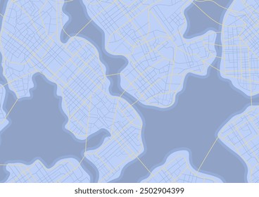 Abstract navigation plan of urban area. Generic city map with signs of streets, roads, house. Simple scheme of city. Colored flat, editable vector illustration