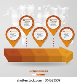 Abstract navigation point on arrow shape. Divide 5 steps level. Infographics element. Simple&Editable background.