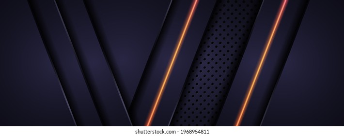 Abstract Navy Background Design Combined with Shinny Orange Yellow Gradient Lines.