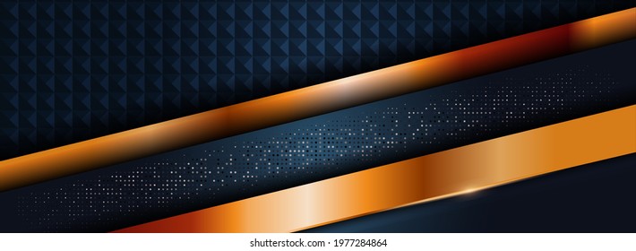 Abstract Navy Background Design Combined with Golden Lines And Textured Pattern Layered.