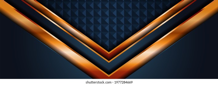 Abstract Navy Background Design with Geometric Shape and Golden Lines Combination.