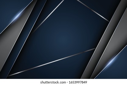 Abstract navy blue background with grey shapes. layer of paper with a glossy light