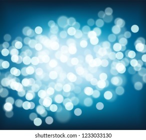 Abstract navy blue background whith bokeh effect. Blurred winter xmas backdrop with place for text. Vector illustration for your graphic design, banner, poster