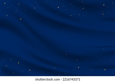 Abstrakte marineblau blaue dunkle Seidengewebe Wellen gelb Drapery Textile Textur Hintergrund Vektorgrafik. luxuriöser Hintergrund oder elegante Tapete. Vorlage, Banner, Poster, Karte usw. – Stockvektorgrafik