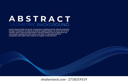 Abstract navy blue geometric background with flowing light blue wavy lines and copy space for text