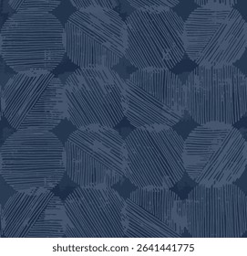 Abstract navy blue pattern with textured circles and lines for design inspiration.