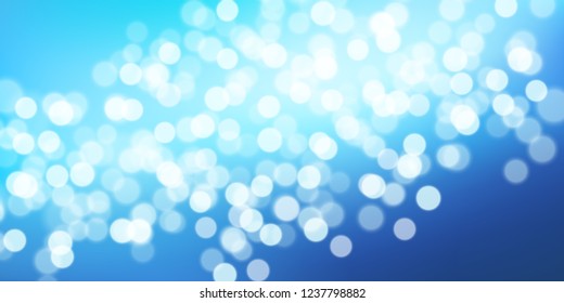 Abstract navy blue, teal, white background whith bokeh effect. Blurred winter xmas backdrop with place for text. Vector illustration for your graphic design, banner, poster